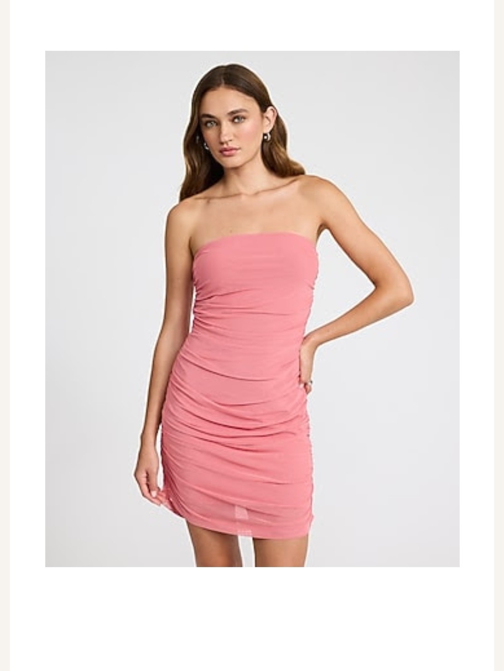 Express Strapless Ruched Mini Dress in Rose Pink